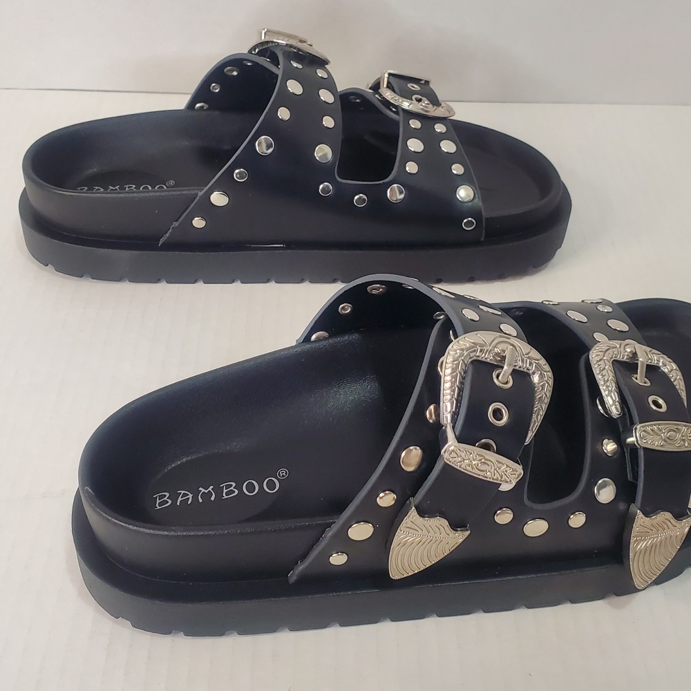 BAMBOO Brand  Black Sandals Size 6 - Picture 3 of 7